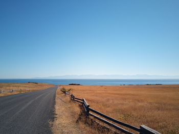 Scenic view of road against clear blue sky