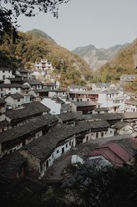 High angle view of townscape against sky