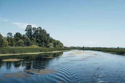 Scenic view of lake against clear sky