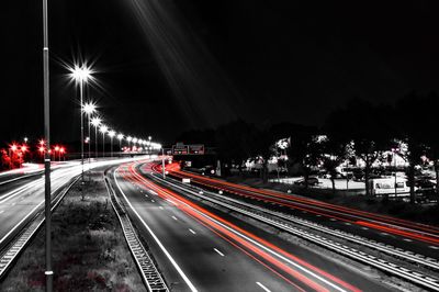 Light trails on road at night