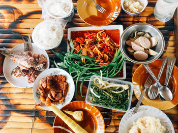 High angle view of food on table