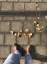 Low section of man standing on footpath