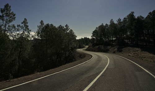 Road amidst trees against clear sky