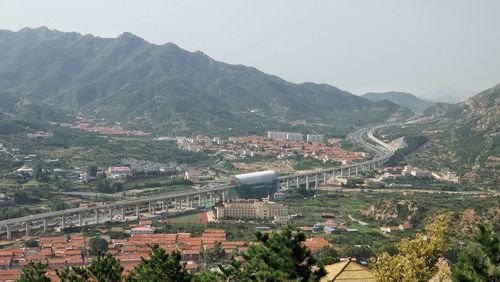 High angle view of landscape against clear sky