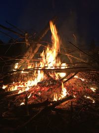 Close-up of bonfire at night