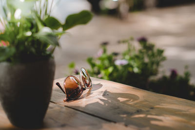 Close-up of sunglasses on table