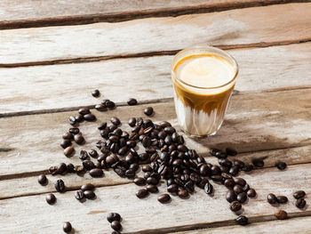 High angle view of coffee cup on table