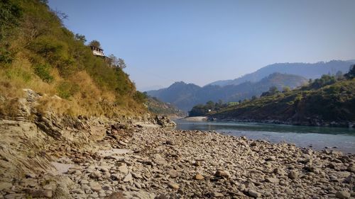 Scenic view of beach against clear sky