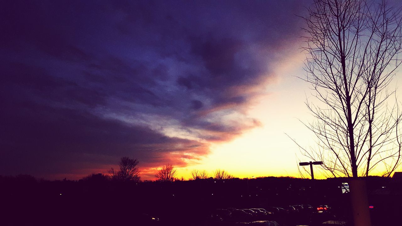 sunset, silhouette, sky, tree, bare tree, scenics, cloud - sky, beauty in nature, tranquility, orange color, tranquil scene, nature, dramatic sky, dark, landscape, cloud, dusk, outdoors, idyllic, no people