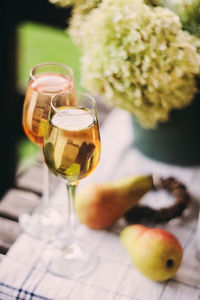 Close-up of beer glass on table