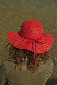 Rear view of woman in hat