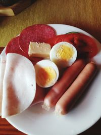 High angle view of breakfast on table