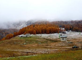 Scenic view of landscape against sky during winter