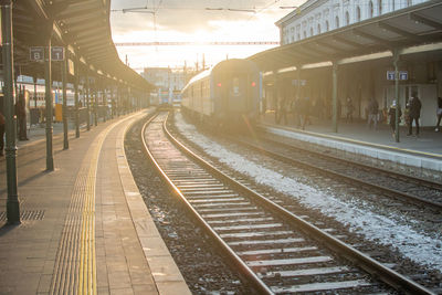 Railroad station platform at night