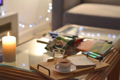 Close-up of coffee cup on table