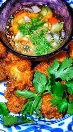 High angle view of meal served in bowl