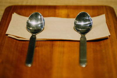 Close-up of cutlery on table