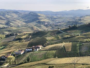 High angle view of agricultural field against sky