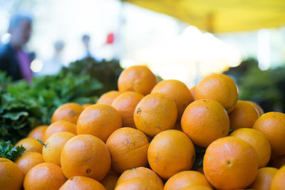 Close-up of oranges at market stall