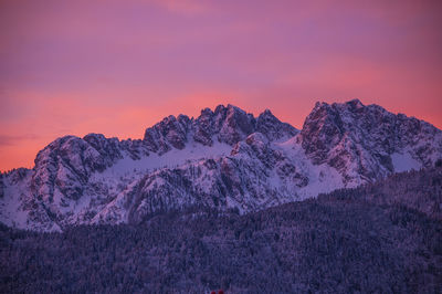 Scenic view of mountains against sky during winter