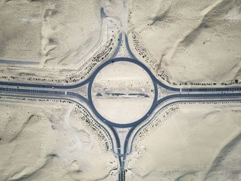 Aerial view of traffic circle in desert