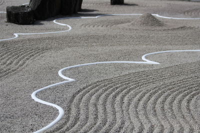 High angle view of zebra crossing on road