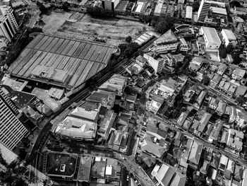 High angle view of street amidst buildings in city