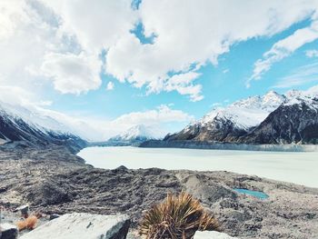 Scenic view of snowcapped mountains against sky