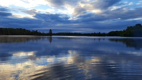 Scenic view of lake against cloudy sky