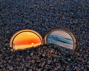 High angle view of mirror at beach