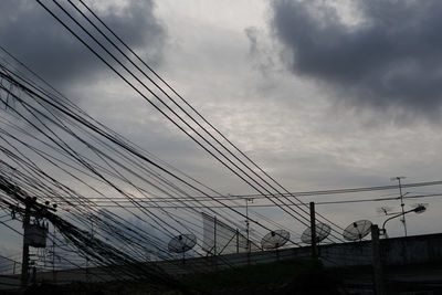 Low angle view of electricity pylon against sky