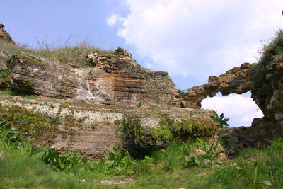 Rock formations on landscape against sky