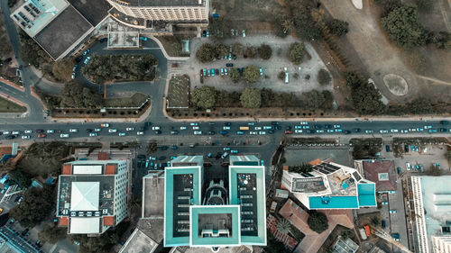 High angle view of buildings in city