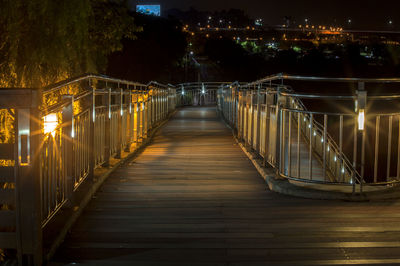 Illuminated footbridge at night