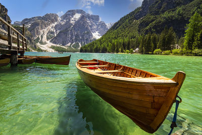 Landscape of lake braies in tyrol