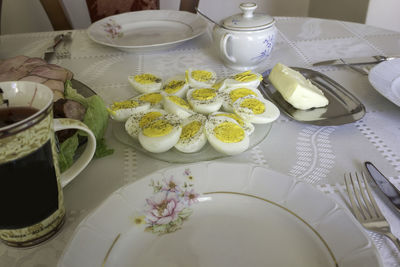 High angle view of food on table