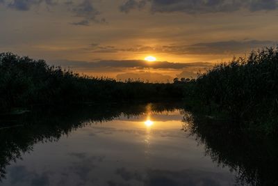 Scenic view of lake against sky during sunset