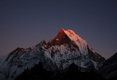 Low angle view of snowcapped mountain against sky