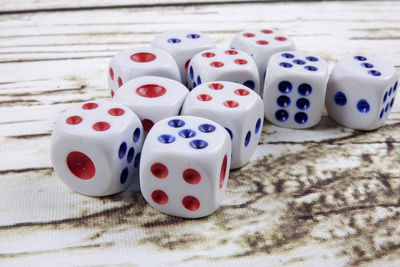 Dice on wooden table