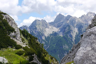 Scenic view of mountains against cloudy sky