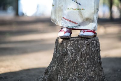 Low section of man wearing shoes