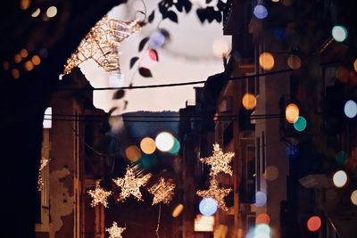 Close-up of illuminated christmas tree at night