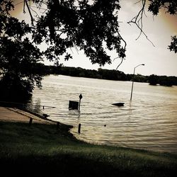 Lake with trees in background