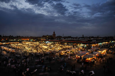 High angle view of city at night