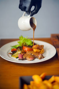 Close-up of food in plate on table