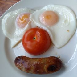 High angle view of breakfast served in plate