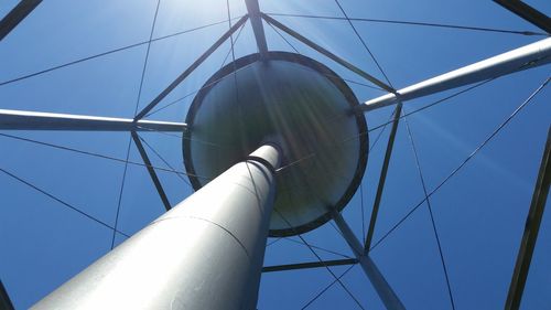 Low angle view of wind turbine against blue sky