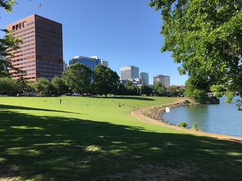 View of park in city