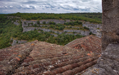 High angle view of stone wall
