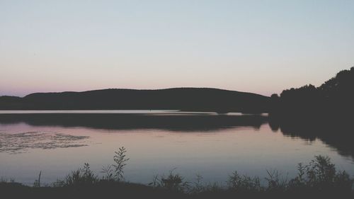 Scenic shot of calm lake against sky during sunset